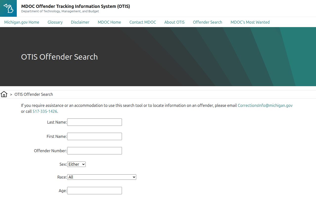 Gladwin County arrest record MDOC OTIS offender search fields