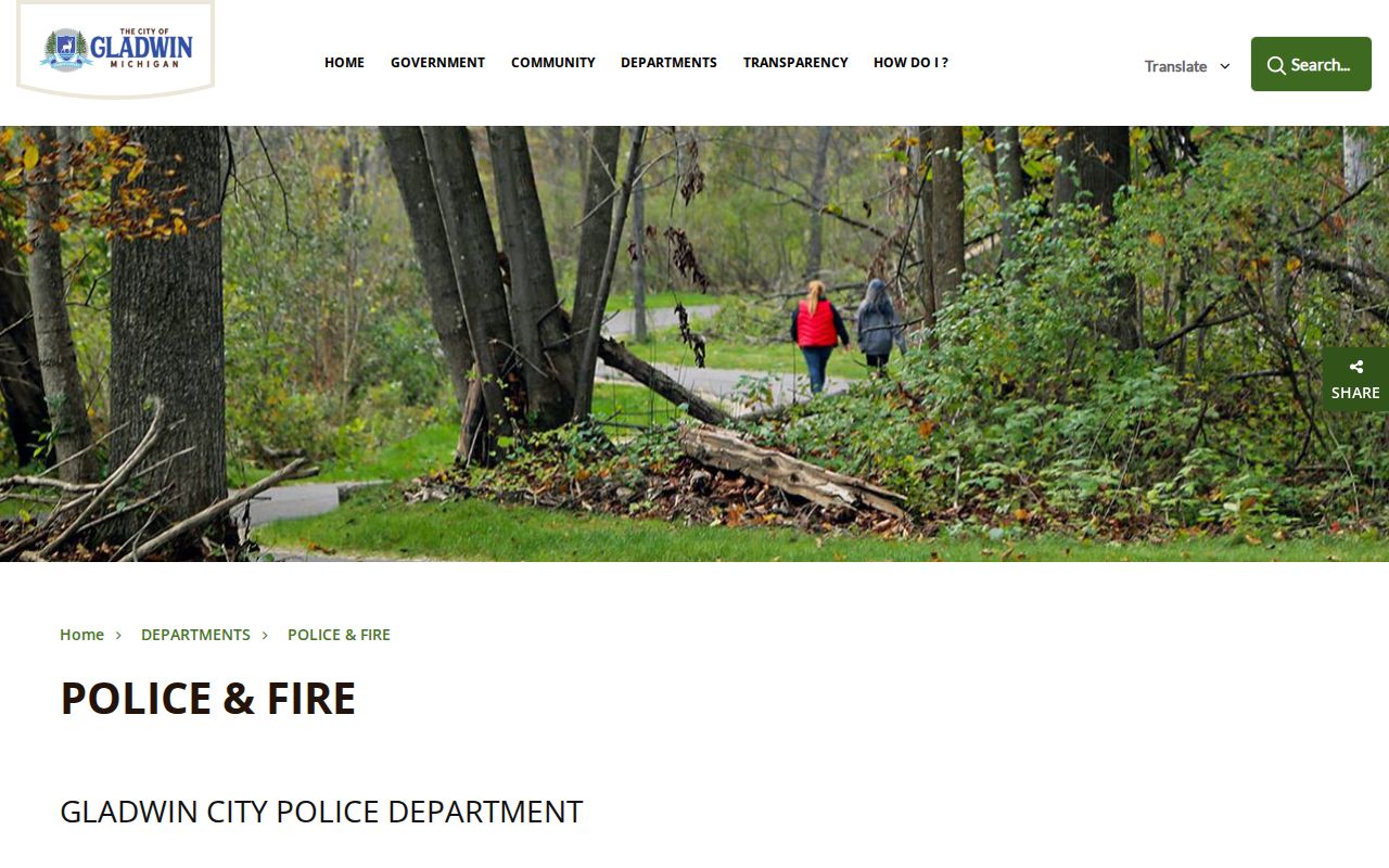 Gladwin County Gladwin Police Department arrest-record contact page